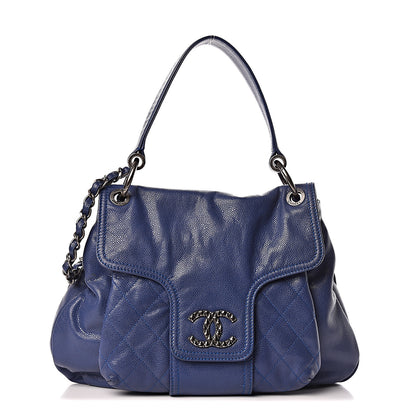 Chanel Glazed Caviar Flap Hobo Dark Blue 1 of 12