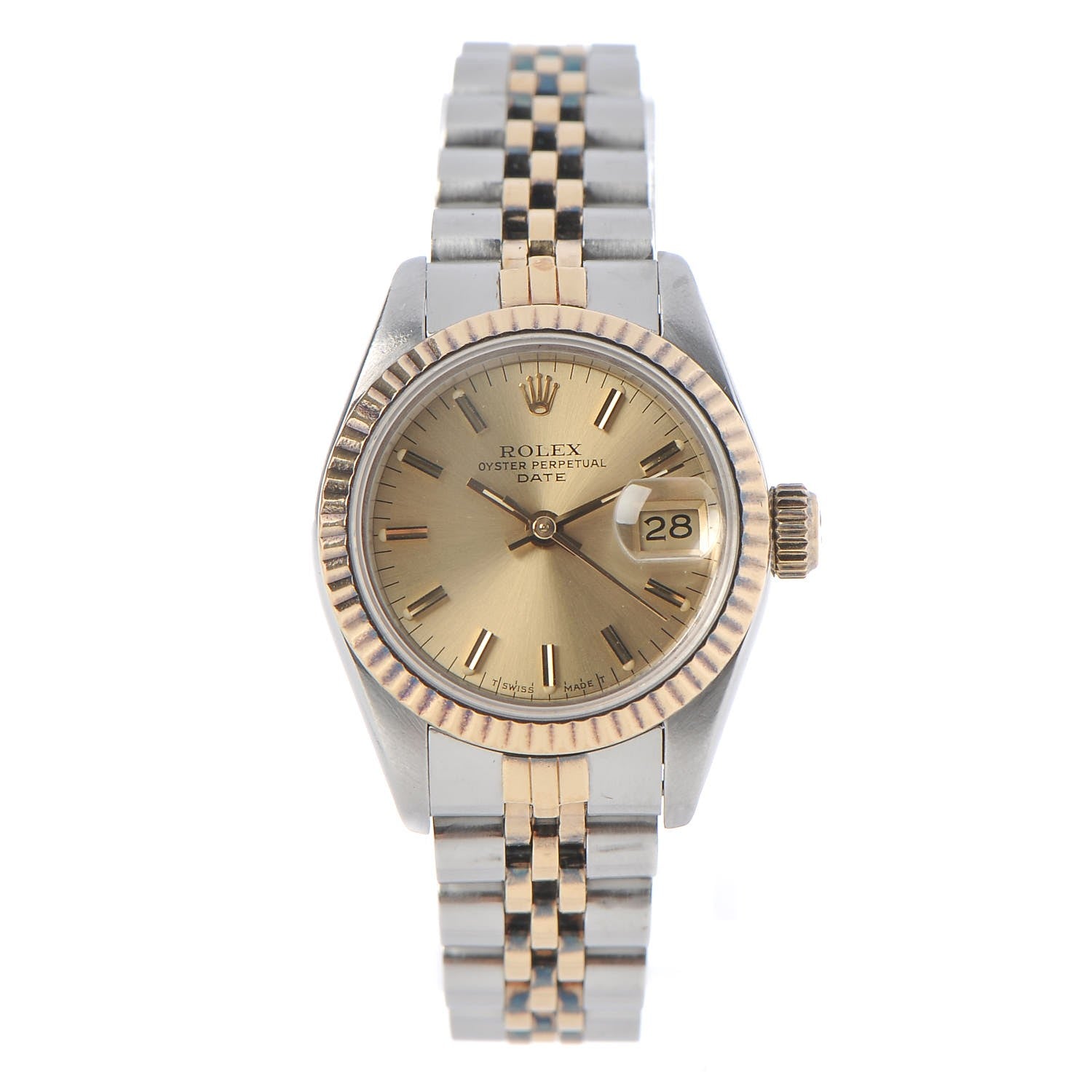 Rolex Stainless Steel 18K Yellow Gold 26mm Oyster Perpetual Date Watch Champagne 69173 1 of 7