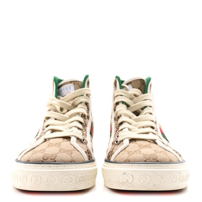 Gucci GG Monogram Web Mens 1977 Tennis High Top Sneakers 7.5 Beige Ebony Mystic White 3 of 9