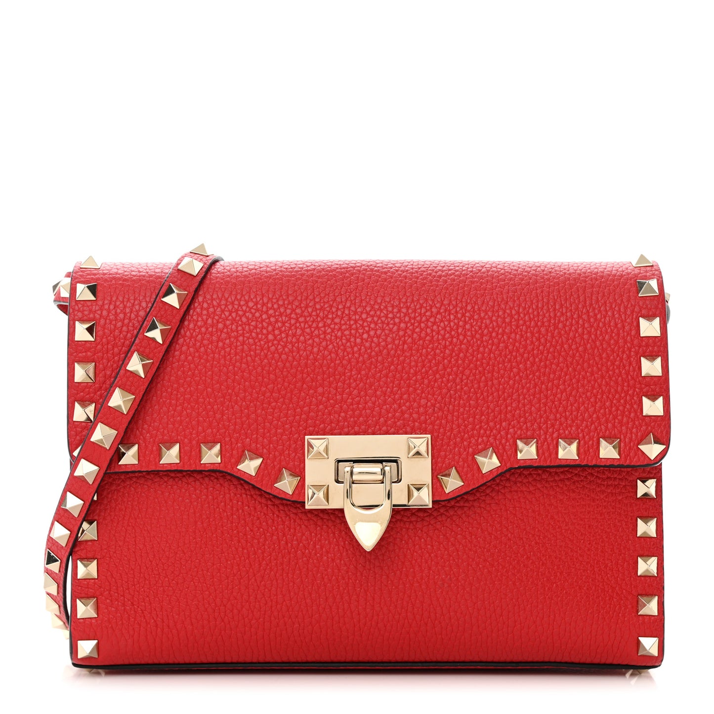 Pebbled Calfskin Medium Rockstud Flip Lock Crossbody Bag Rouge Pur