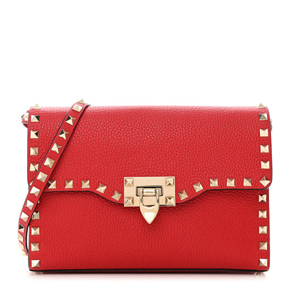Valentino Garavani Pebbled Calfskin Medium Rockstud Flip Lock Crossbody Bag Rouge Pur 1 of 10