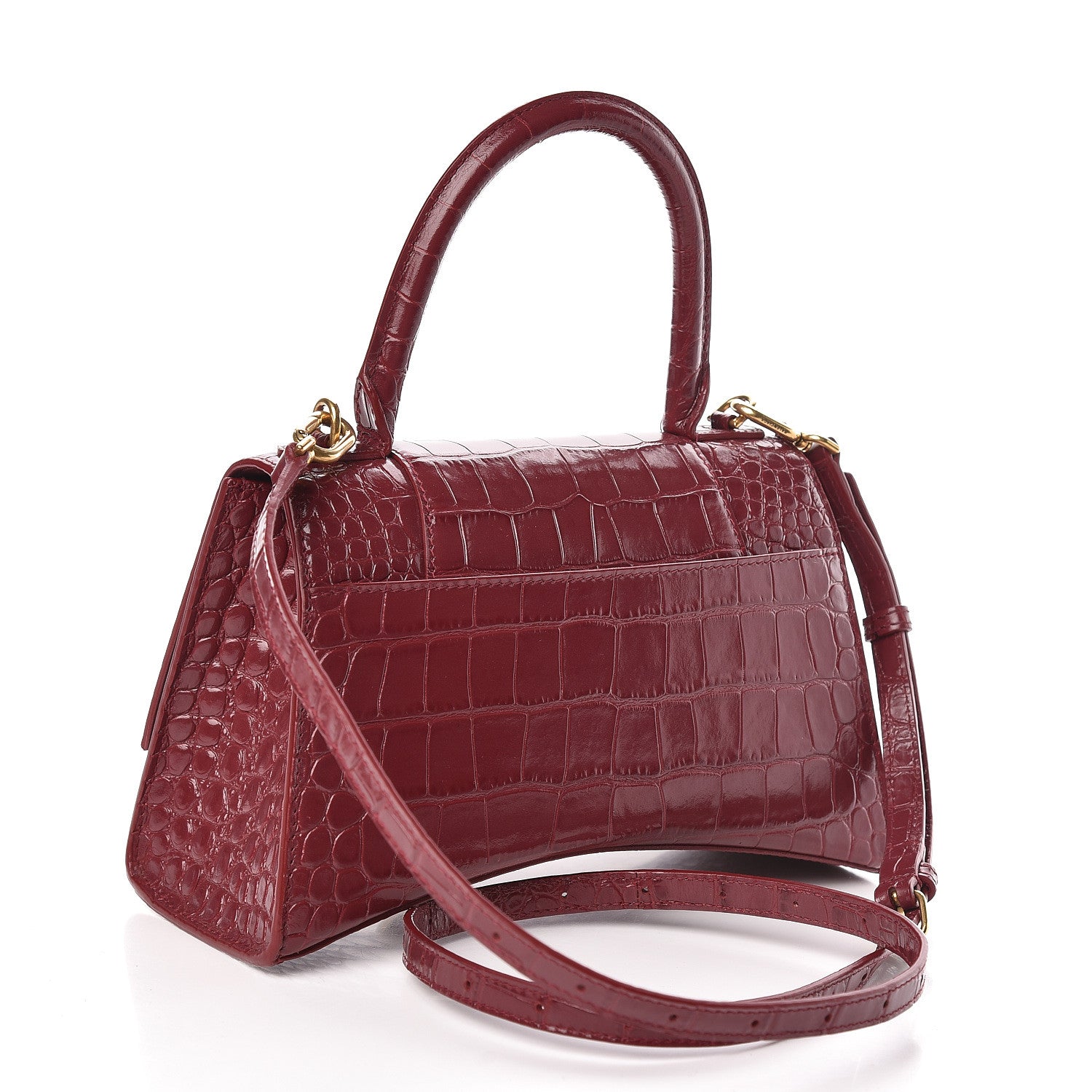 Balenciaga Shiny Calfskin Crocodile Embossed Small Hourglass Top Handle Bag Dark Red 3 of 11