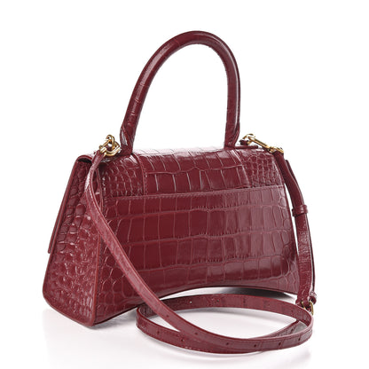 Balenciaga Shiny Calfskin Crocodile Embossed Small Hourglass Top Handle Bag Dark Red 3 of 11