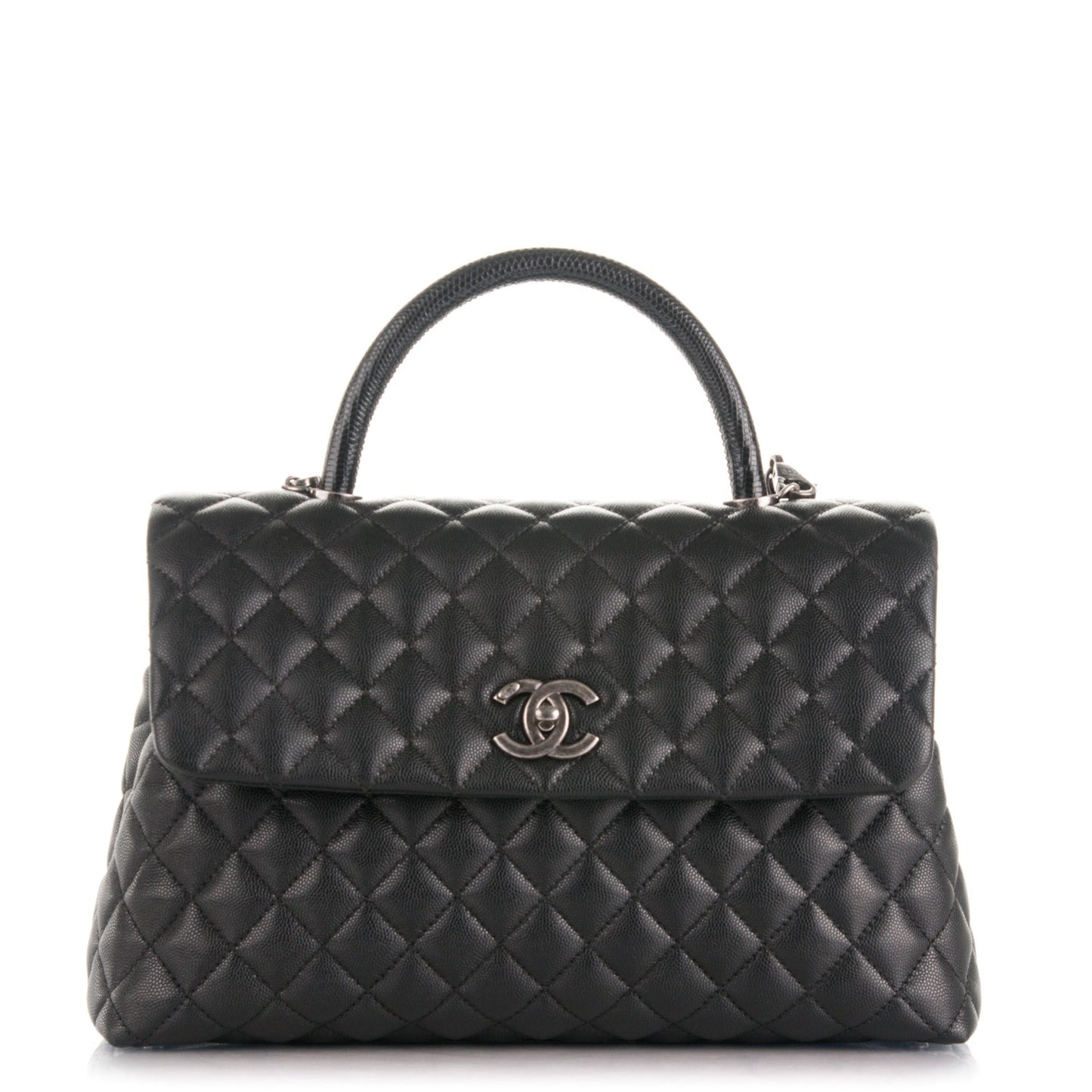 Caviar Lizard Quilted Medium Coco Handle Flap Black