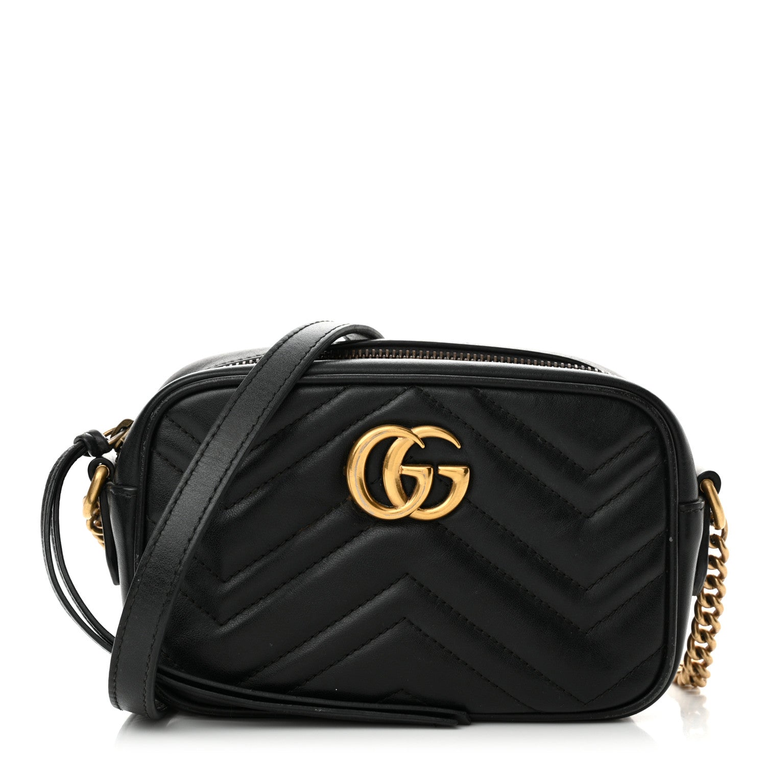 Gucci Calfskin Matelasse Mini GG Marmont Chain Shoulder Bag Black 1 of 19