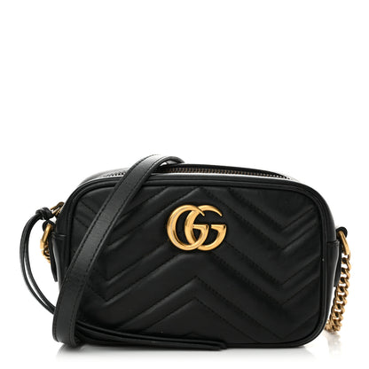 Gucci Calfskin Matelasse Mini GG Marmont Chain Shoulder Bag Black 1 of 19