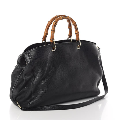 Gucci Calfskin Large Bamboo Shopper Tote Black 2 of 9