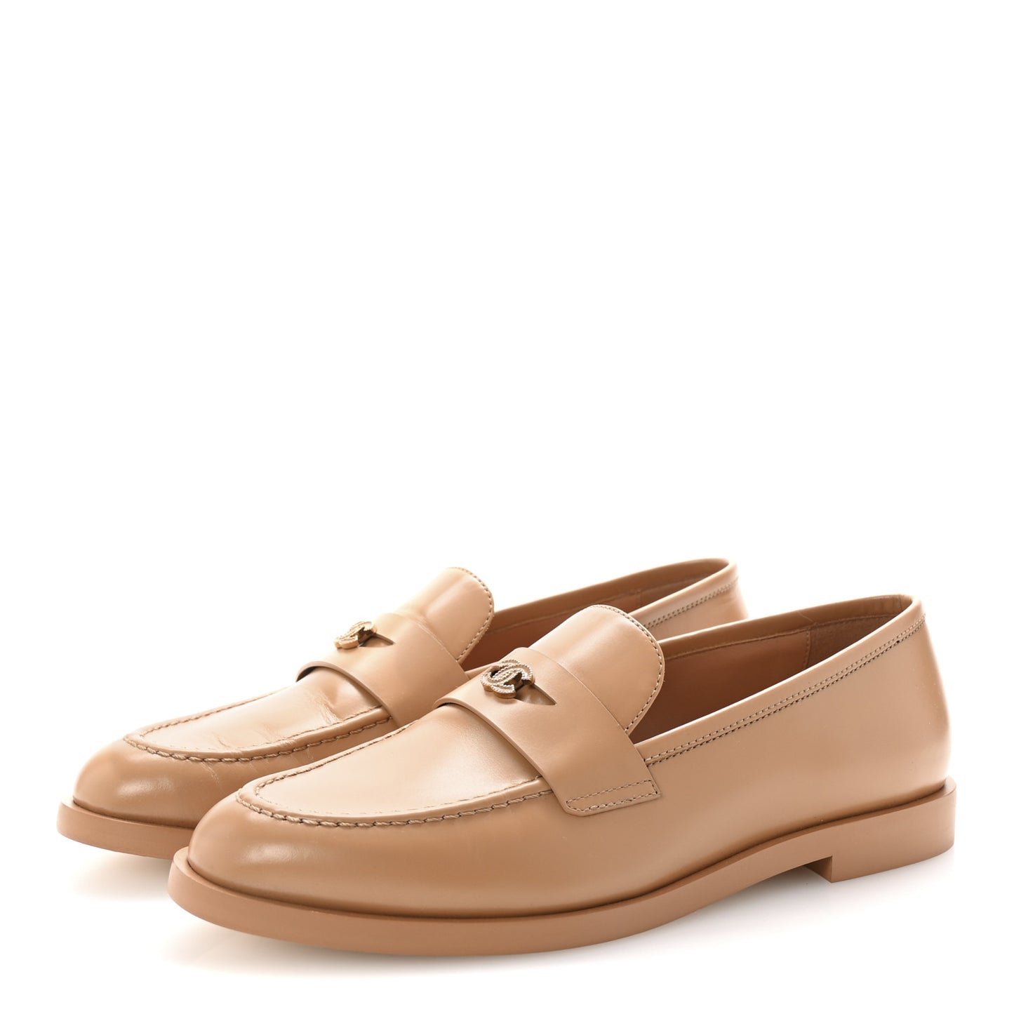 Shiny Calfskin CC Moccasin Loafers 36 Brown