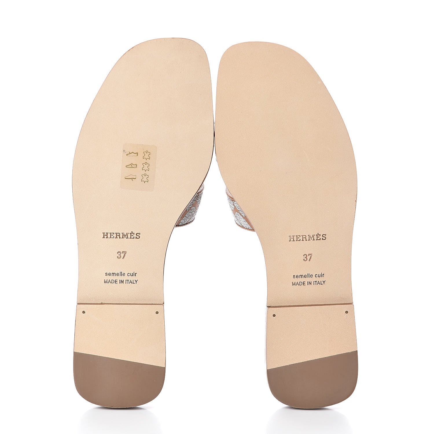 Hermes Embroidered Calfskin Oran Sandals 37 Naturel Gris Argente 7 of 7
