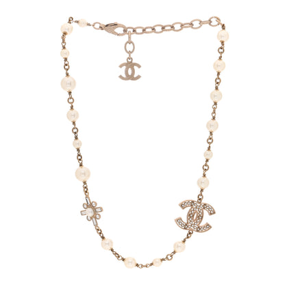 Chanel Crystal Baguette Pearl CC Cross Short Necklace Gold 3 of 5