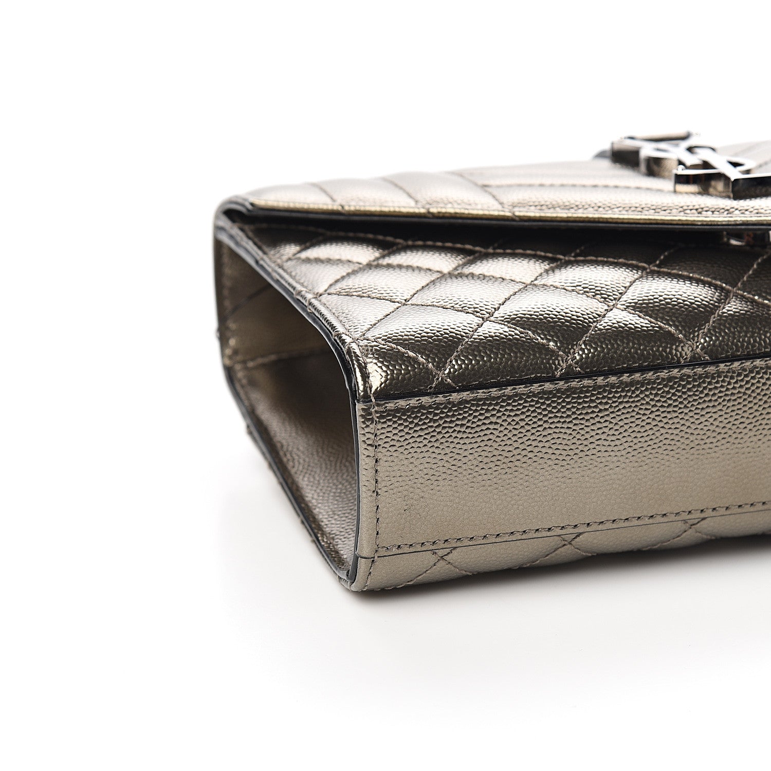 Saint Laurent Metallic Grain De Poudre Textured Mixed Matelasse Triquilt Small Monogram Satchel Piombo 6 of 8