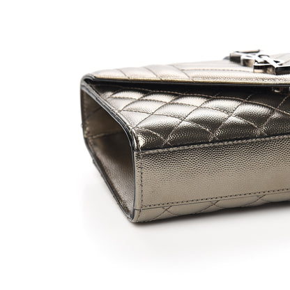 Saint Laurent Metallic Grain De Poudre Textured Mixed Matelasse Triquilt Small Monogram Satchel Piombo 6 of 8