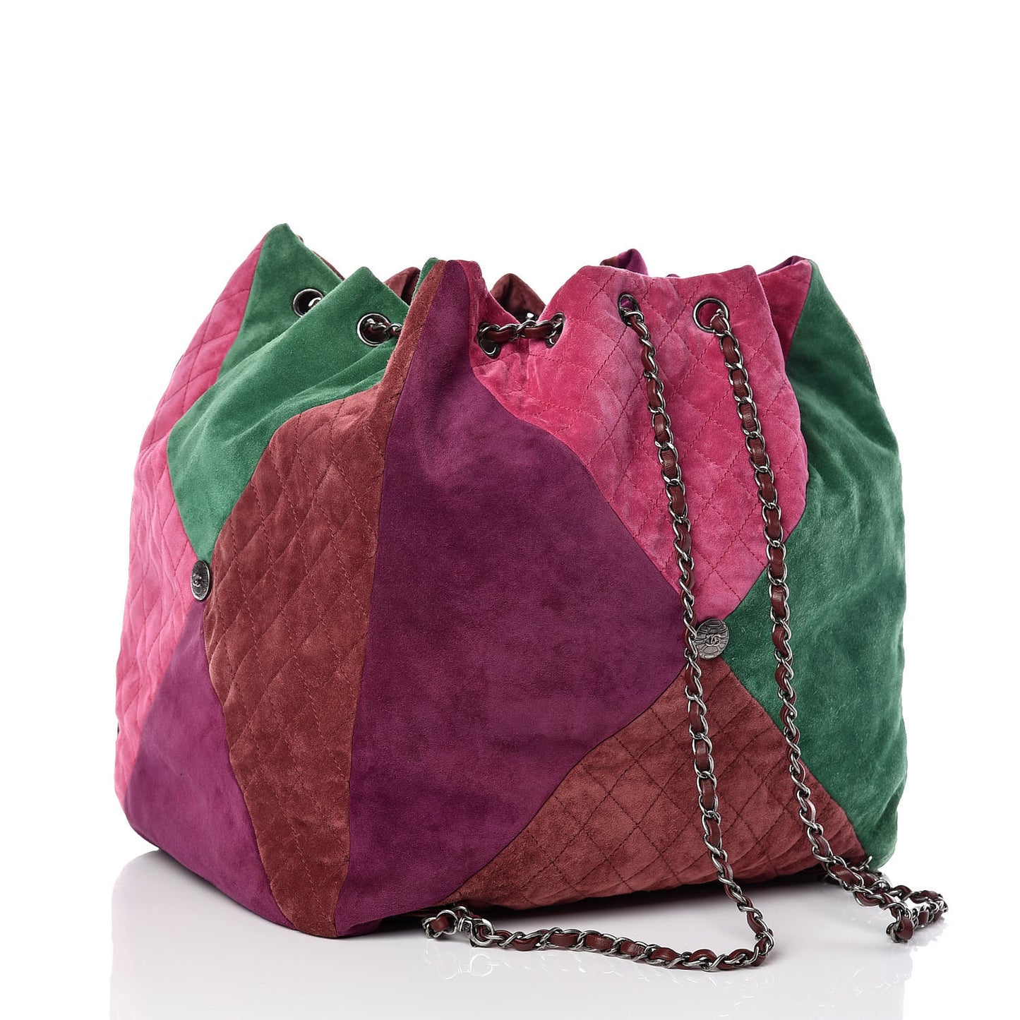 Suede Quilted Patchwork Drawstring Backpack Green Pink Purple Burgundy