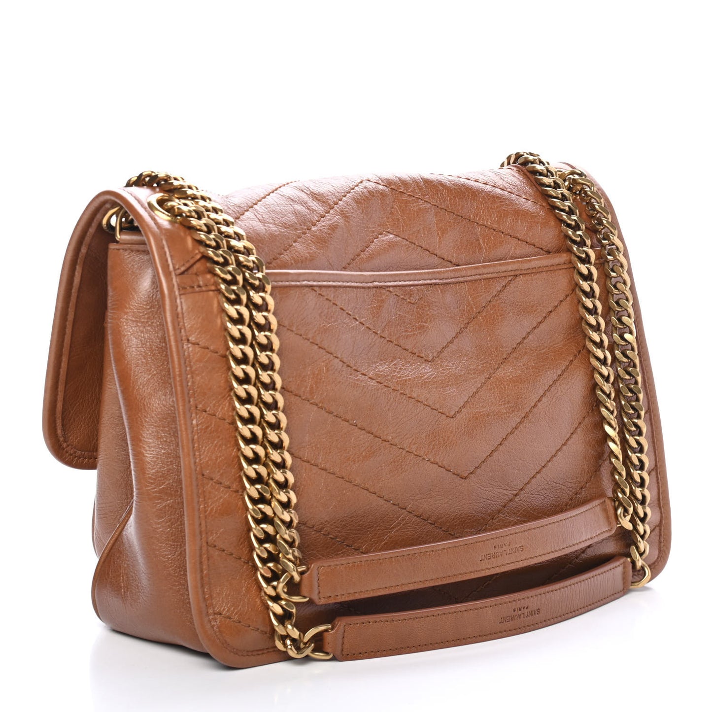 Calfskin Matelasse Monogram Niki Chain Satchel Caramel