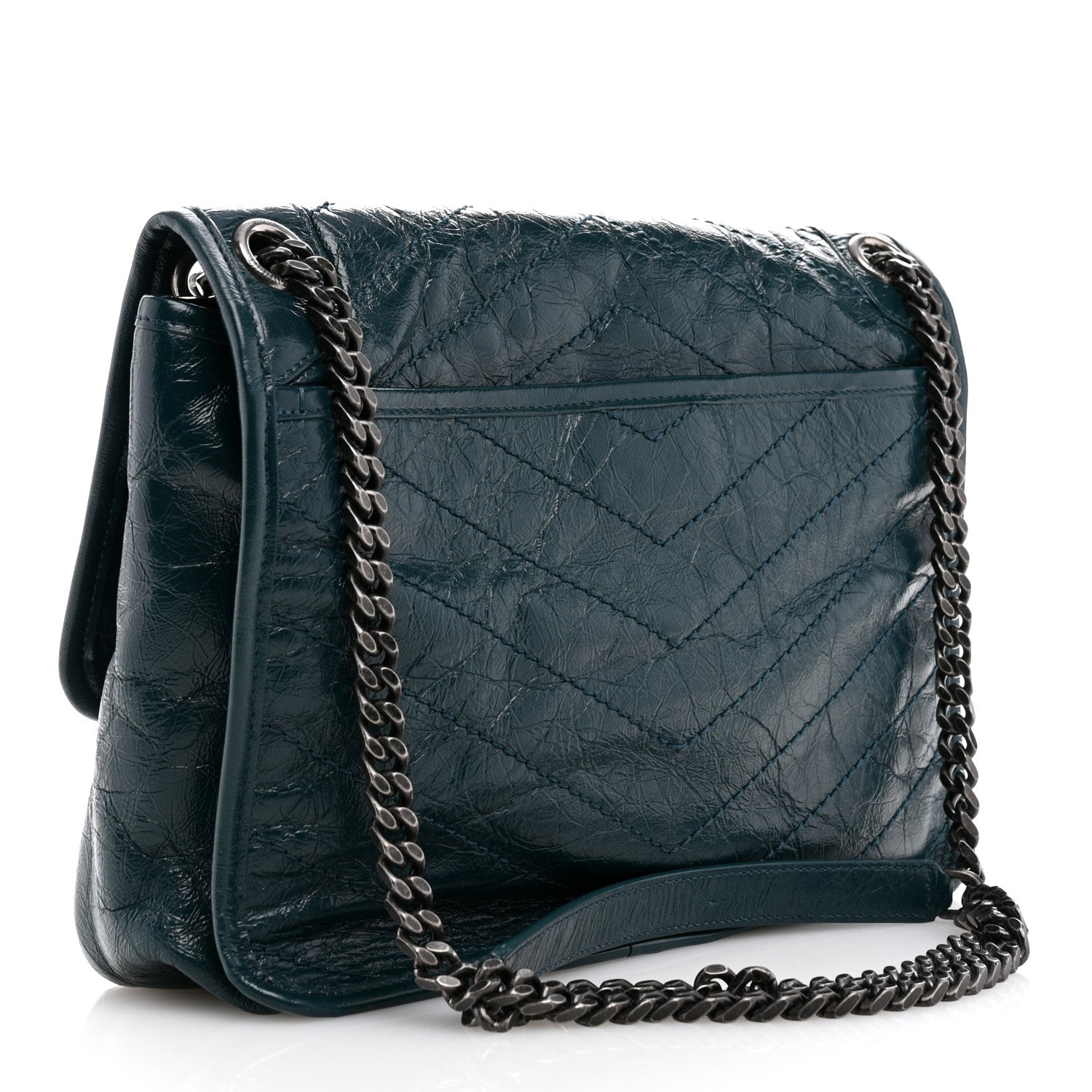 Saint Laurent Crinkled Calfskin Matelasse Monogram Medium Niki Chain Satchel Peacock Green 3 of 12