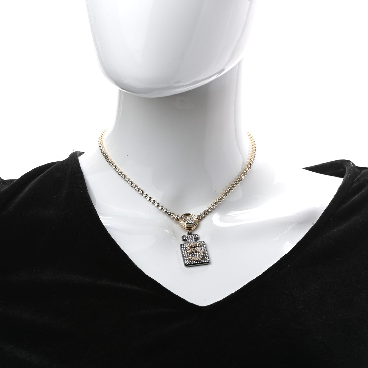 Crystal CC Perfume Bottle Necklace Gold