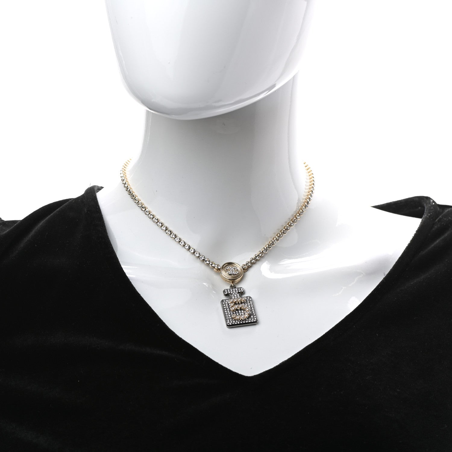 Chanel Crystal CC Perfume Bottle Necklace Gold 2 of 5