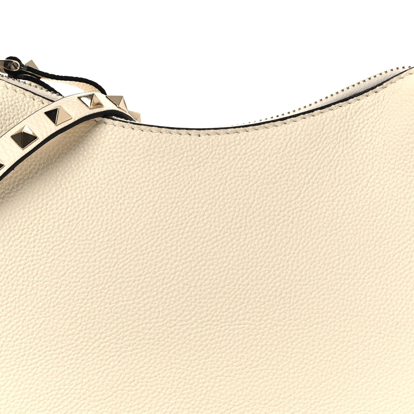Grainy Calfskin Small Rockstud Hobo Ivory