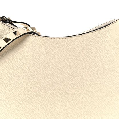 Valentino Garavani Grainy Calfskin Small Rockstud Hobo Ivory 7 of 9
