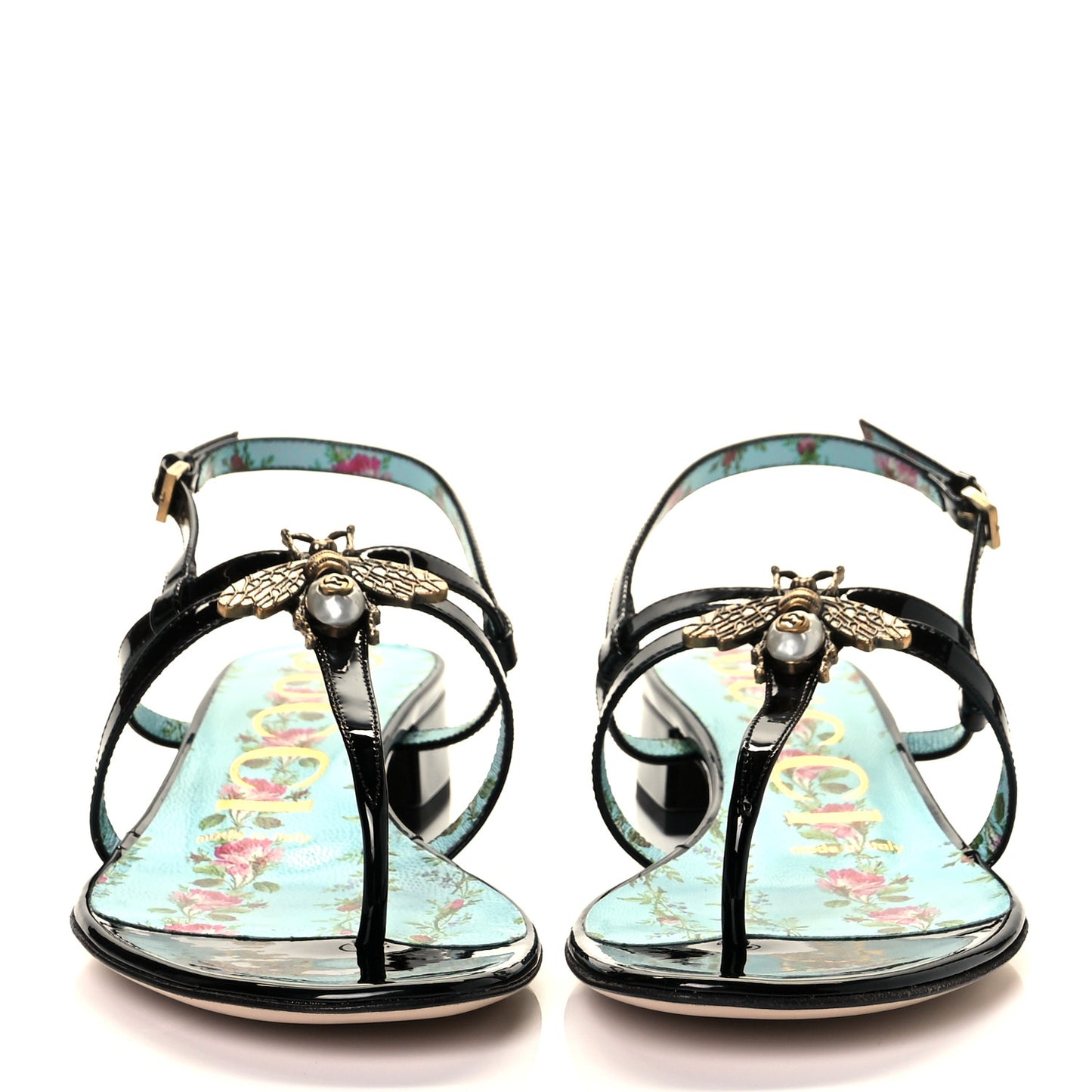 Patent Calfskin Bee Thong Sandals 35.5 Black