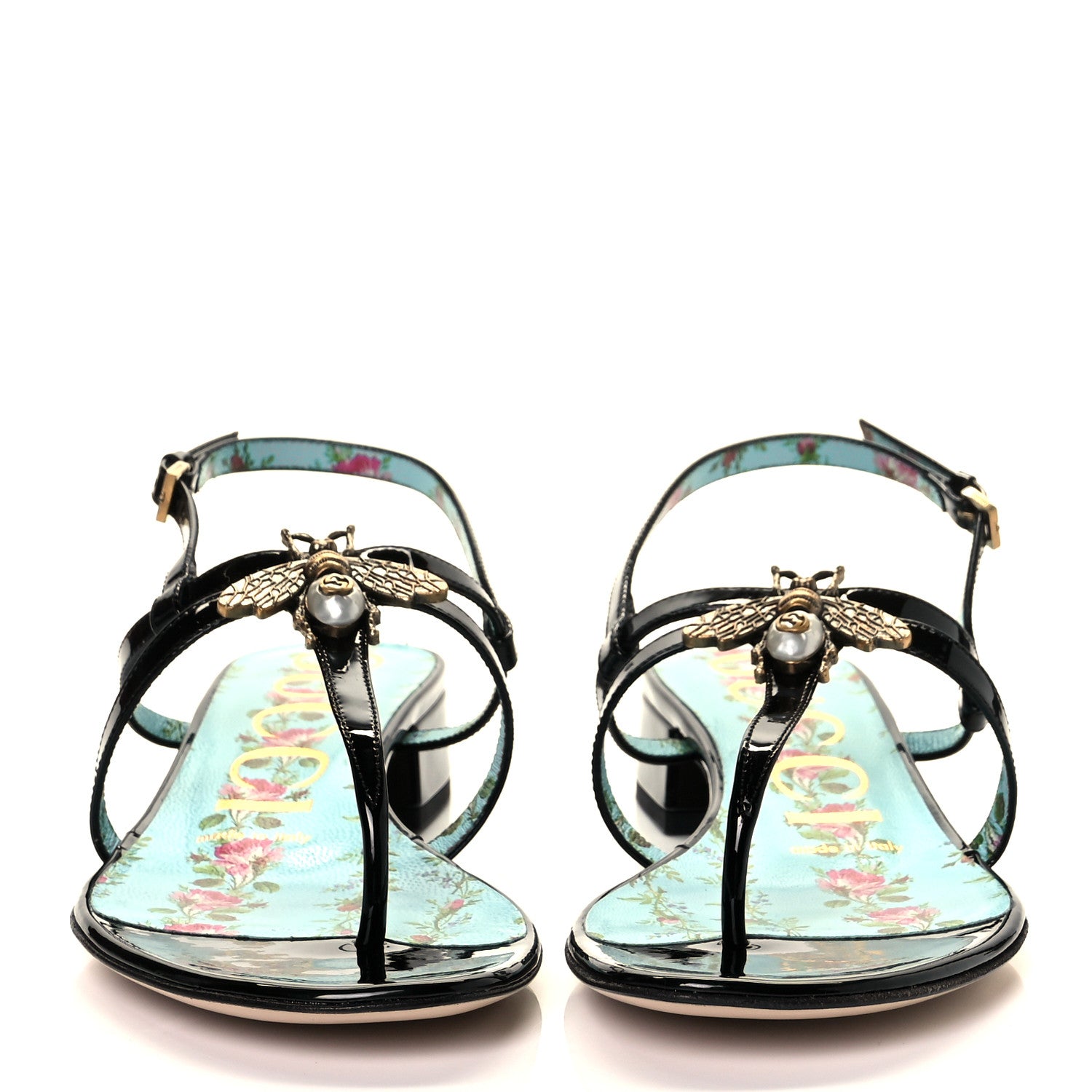 Gucci Patent Calfskin Bee Thong Sandals 35.5 Black 2 of 8