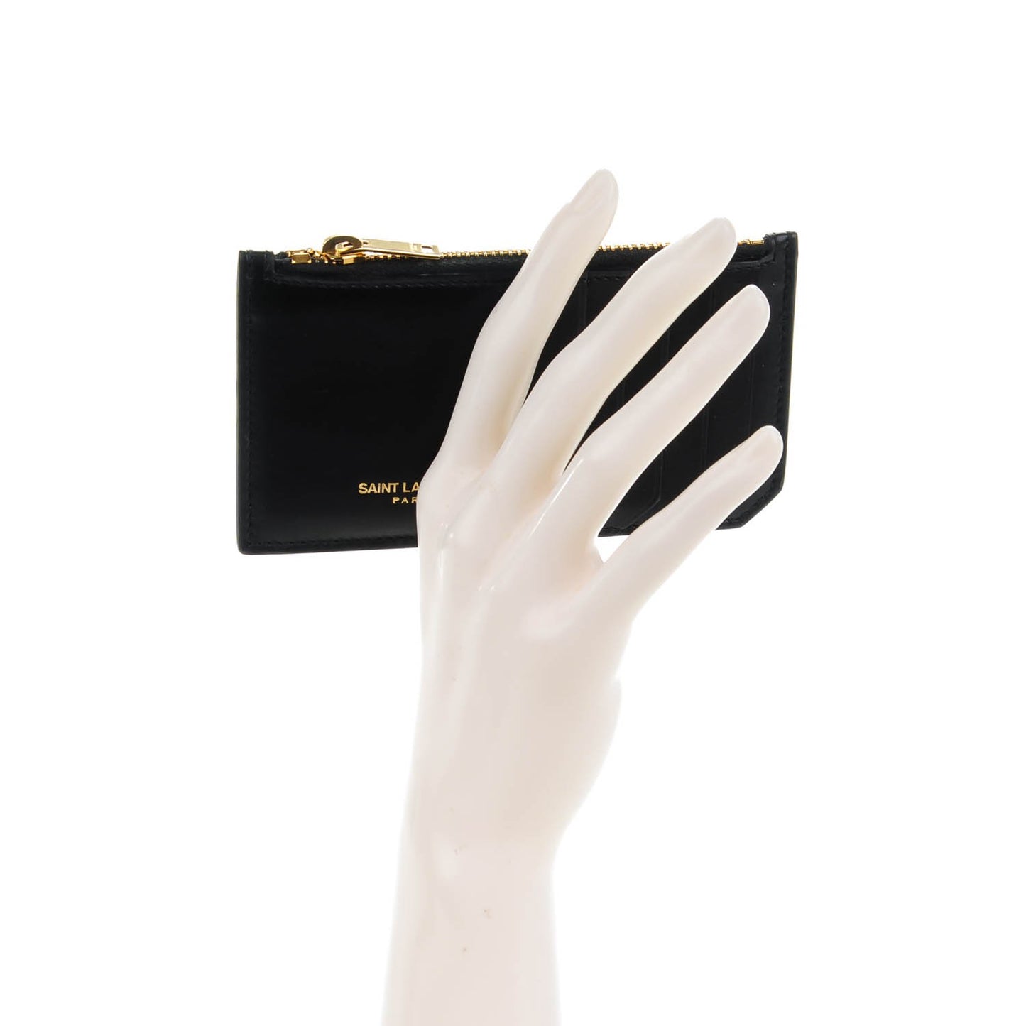 Calfskin 5 Fragments Zip Pouch Card Holder Black
