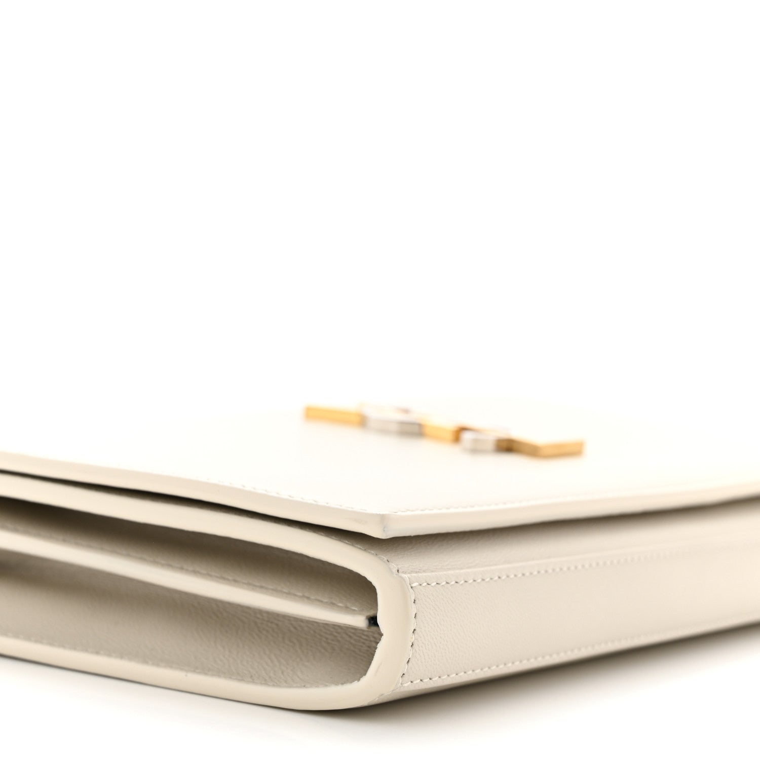 Saint Laurent Smooth Calfskin Tri-Metal Cassandre Wallet On Chain WOC Crema Soft 9 of 10