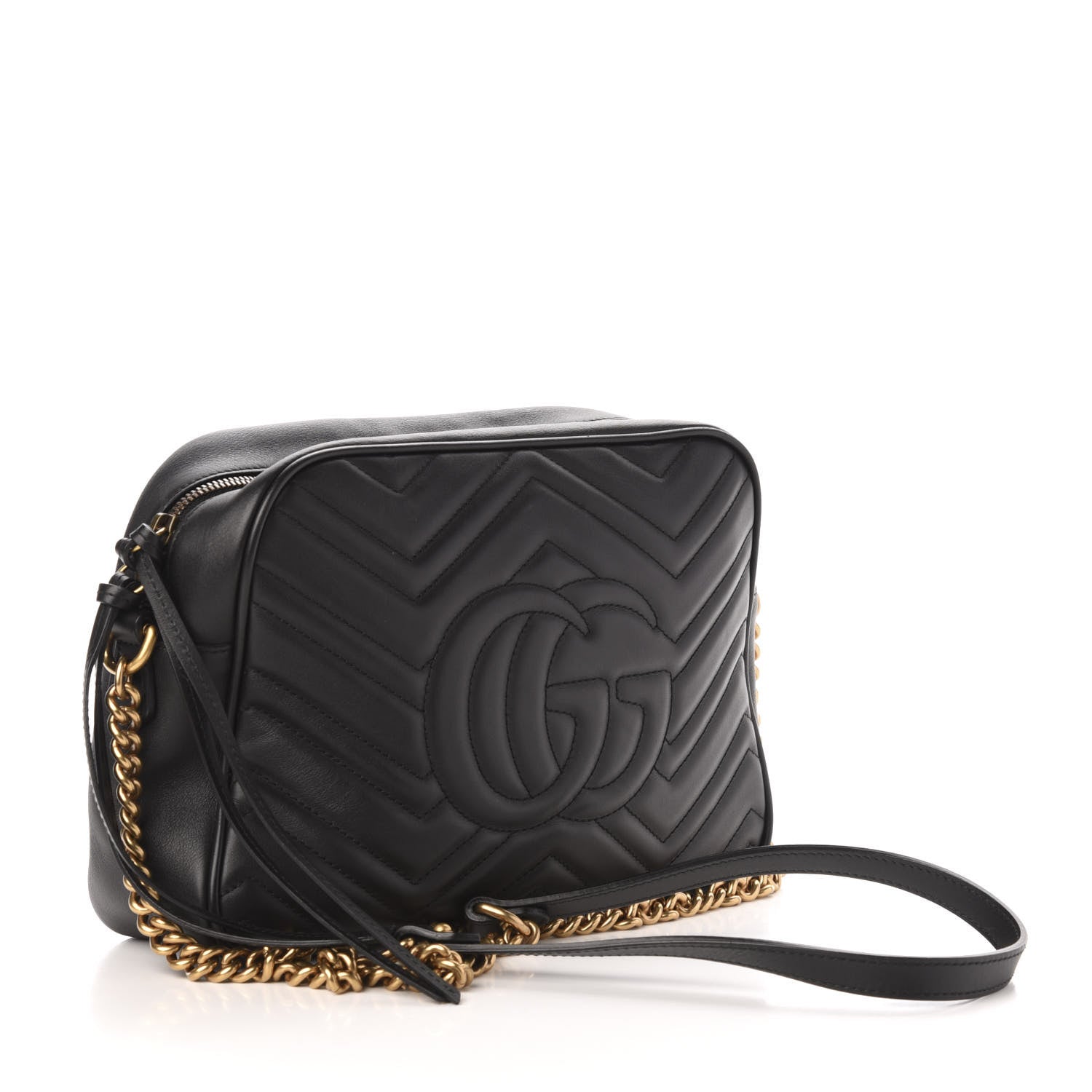 Gucci Calfskin Matelasse Medium GG Marmont Chain Shoulder Bag Black 3 of 11