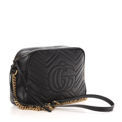 Gucci Calfskin Matelasse Medium GG Marmont Chain Shoulder Bag Black 3 of 11
