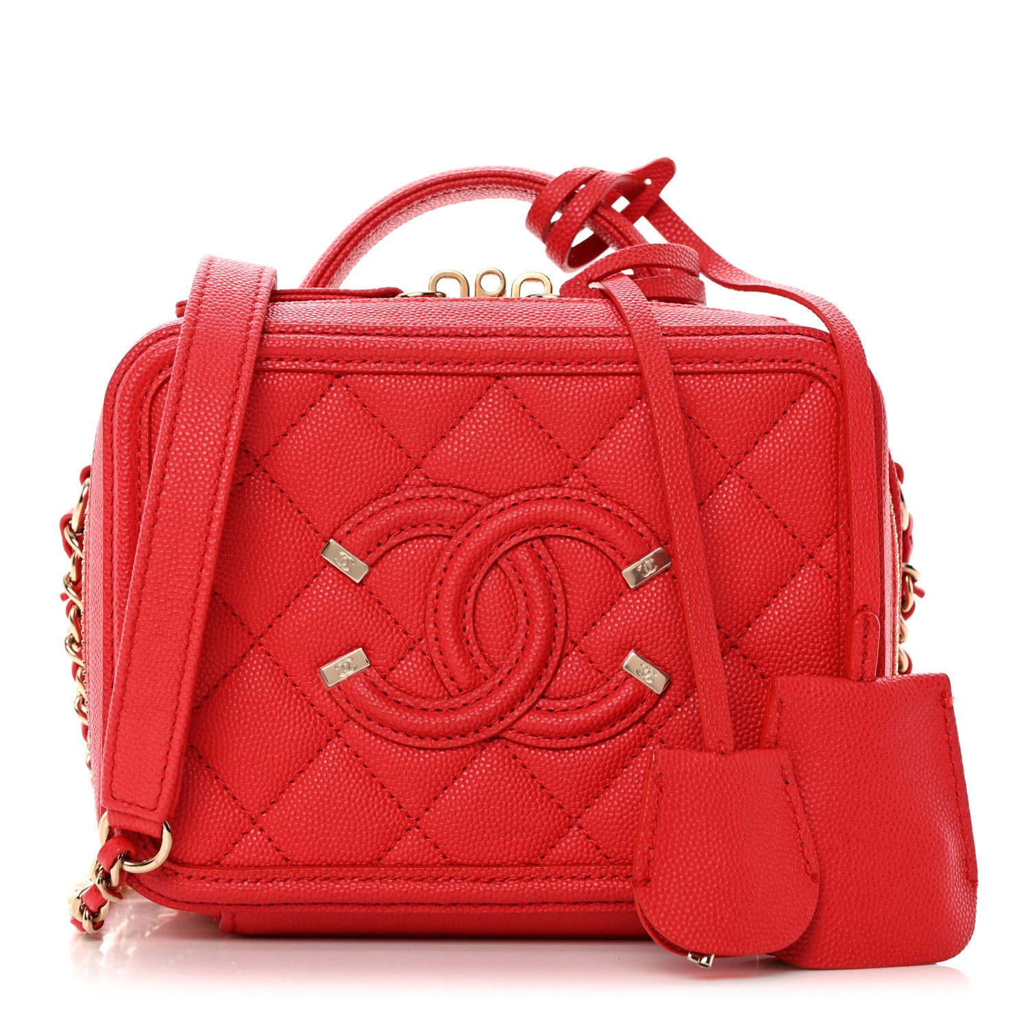 Chanel Caviar Quilted Small CC Filigree Vanity Case Red 1 of 13