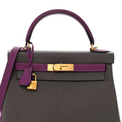 Hermes Togo Horseshoe Kelly Retourne 28 Etain Anemone 8 of 13