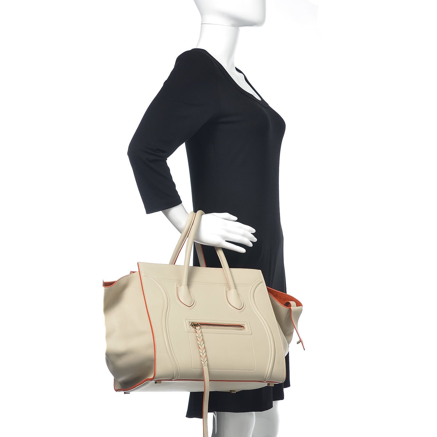 Celine Smooth Calfskin Medium Phantom Luggage Chalk Orange Trim 2 of 13