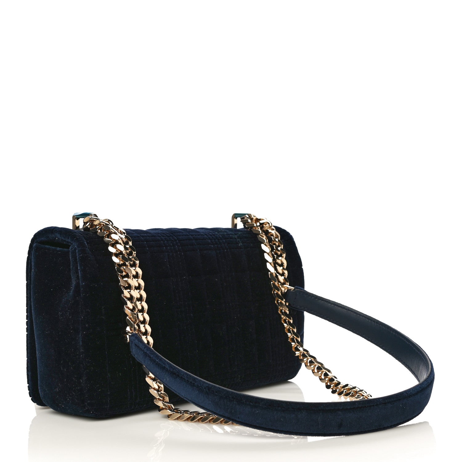 Burberry Velvet Quilted Small Lola Bag Navy 2 of 8