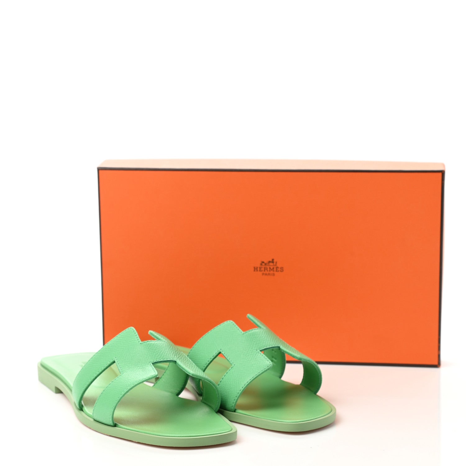 Hermes Epsom Oran Sandals 38.5 Vert Pomme 9 of 9