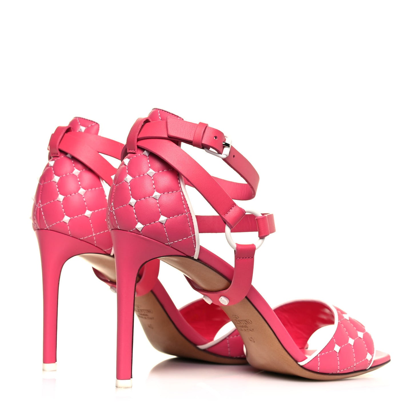 Nappa Free Rockstud Spike 90mm Ankle Strap Sandals 40 Shadow Pink Optic White