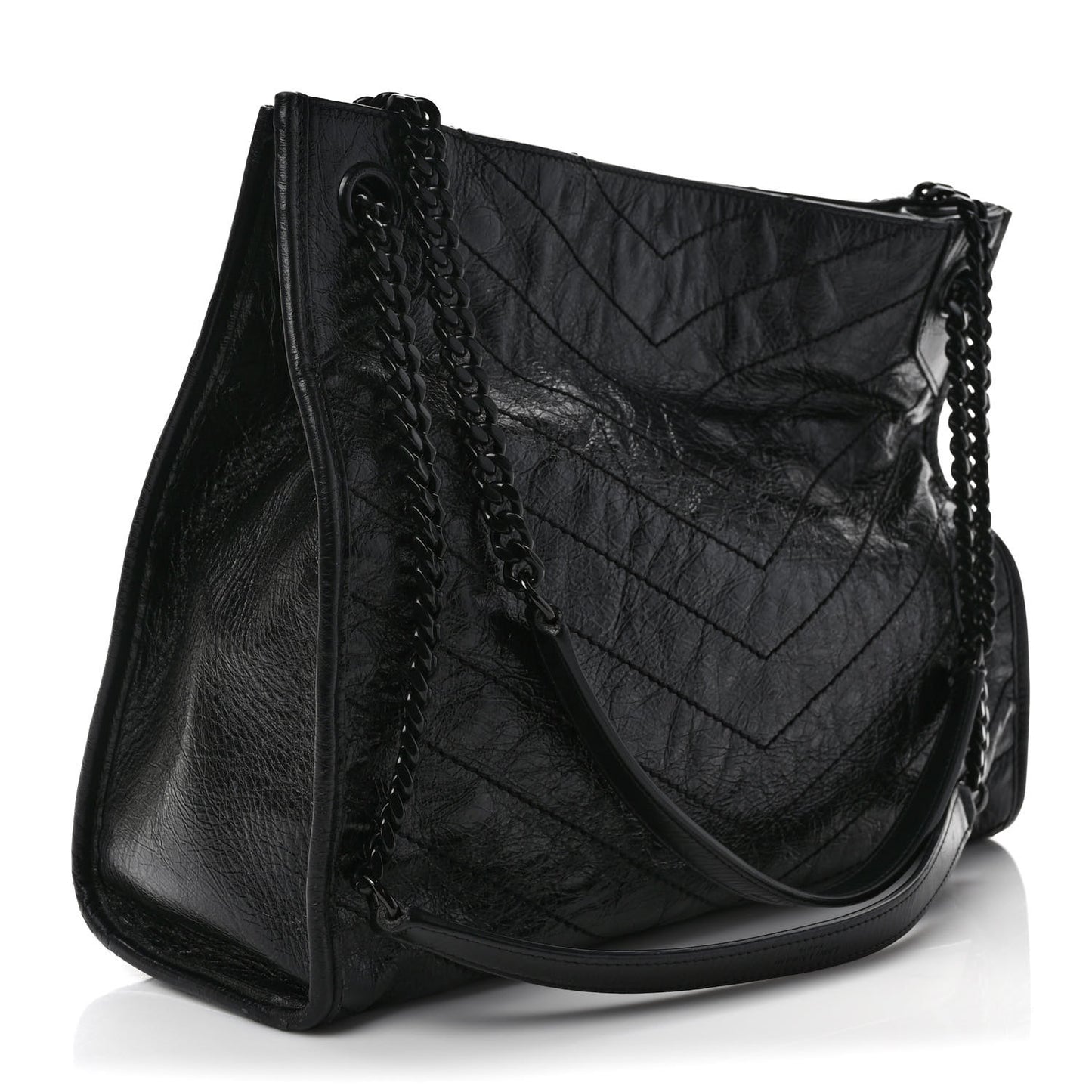 Crinkled Calfskin Matelasse Monogram Medium Niki Shopper Tote Black