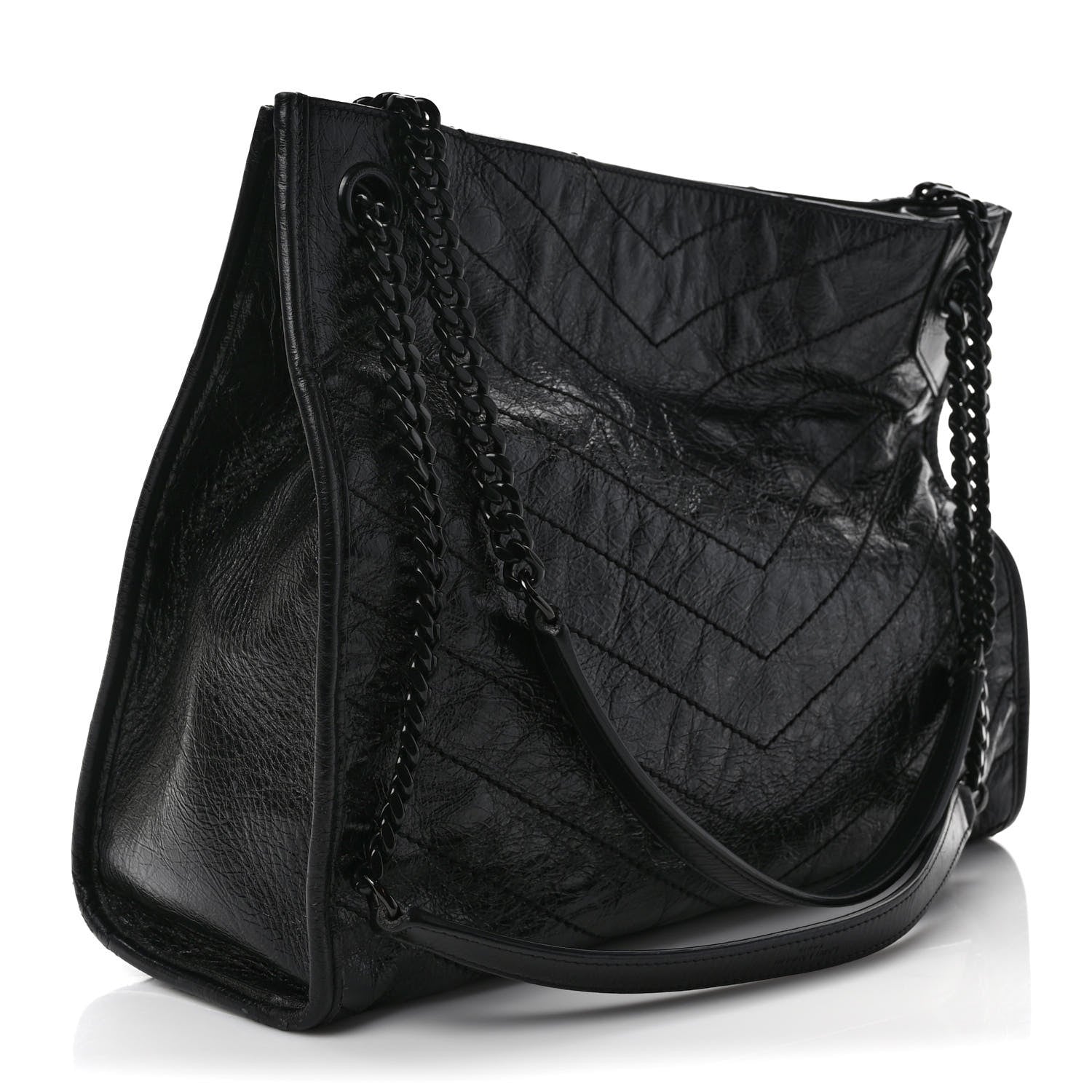 Saint Laurent Crinkled Calfskin Matelasse Monogram Medium Niki Shopper Tote Black 3 of 11
