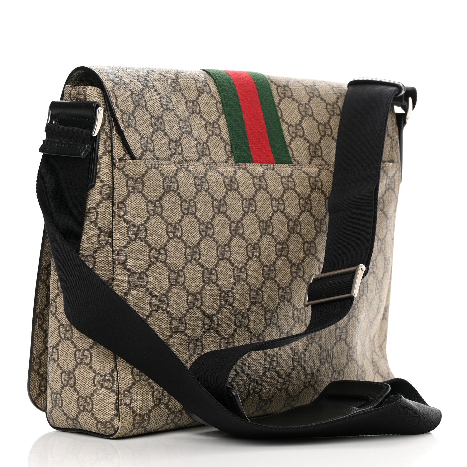 Gucci GG Supreme Monogram Web Flap Messenger Bag Black 3 of 15