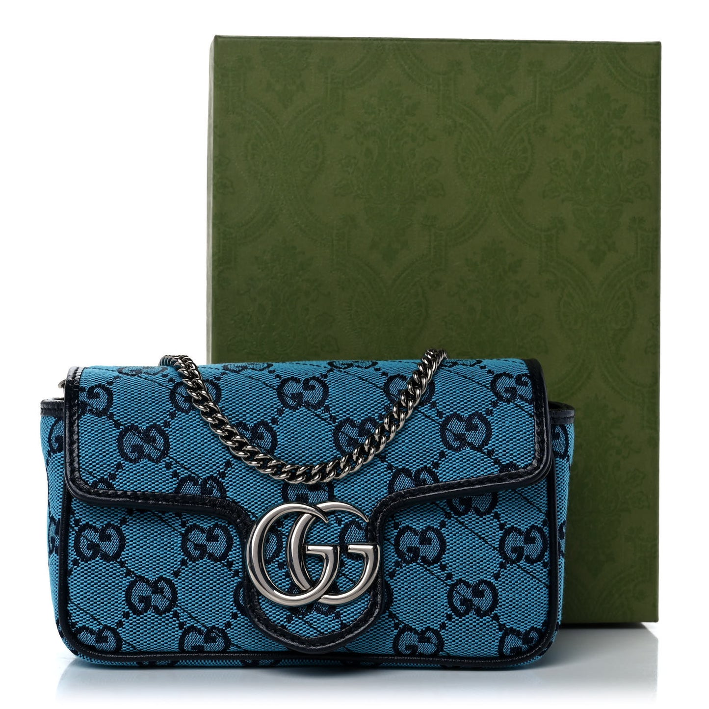 Monogram Multicolor Matelasse Diagonal Super Mini GG Marmont Shoulder Bag Light Blue