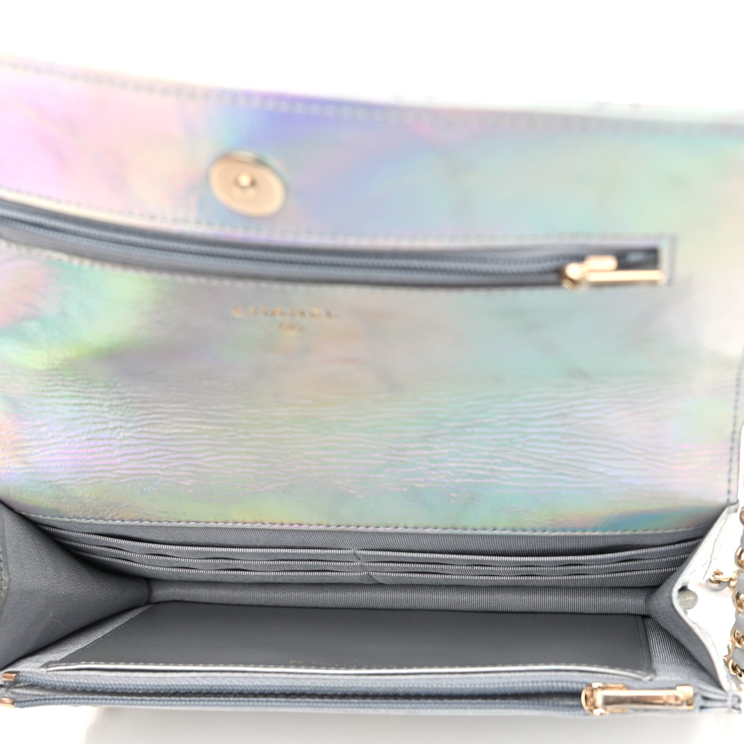 Chanel Iridescent Goatskin Quilted Wallet On Chain WOC Silver 5 of 12