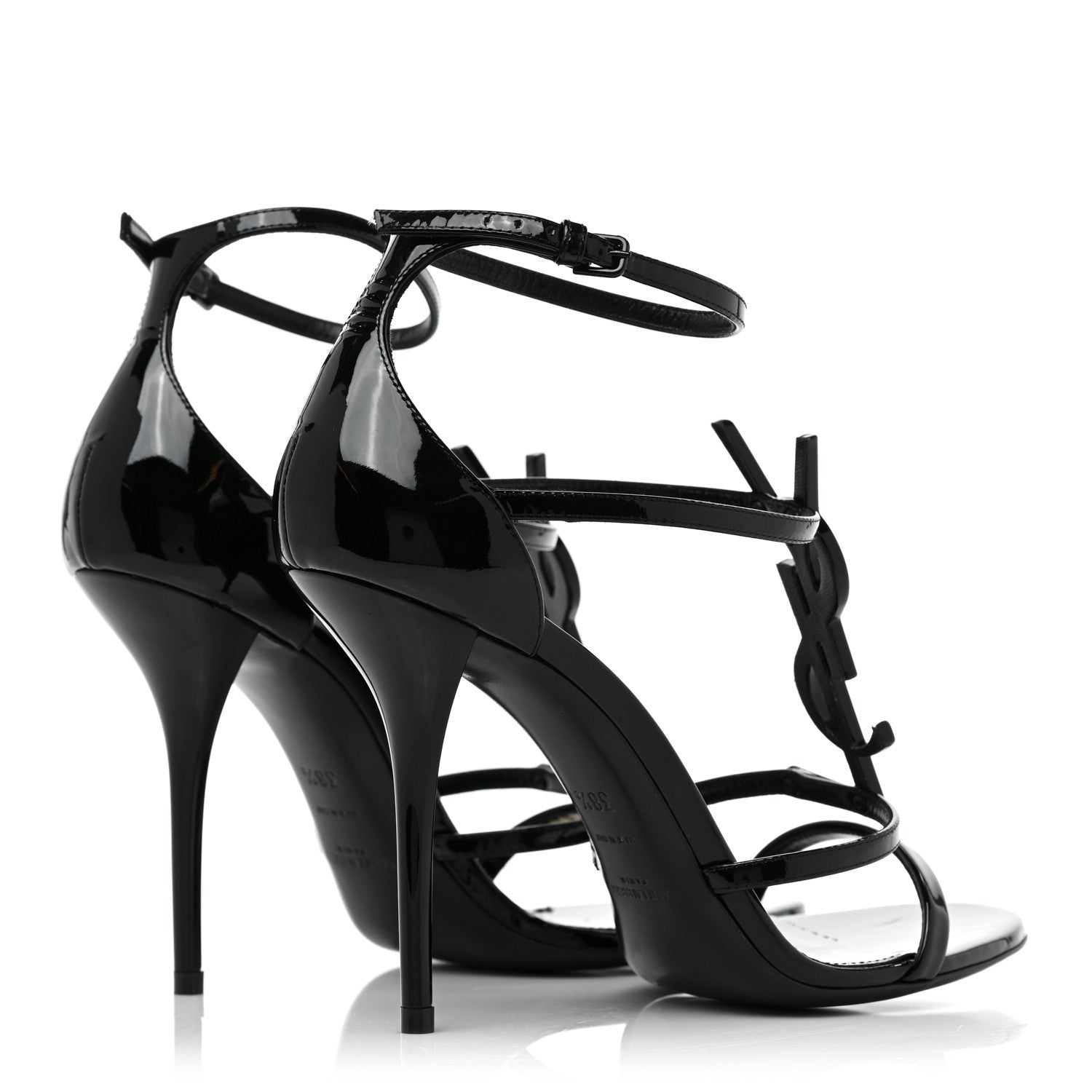 Saint Laurent Patent Cassandra 100 Ankle Strap Sandals 38.5 Black 4 of 11