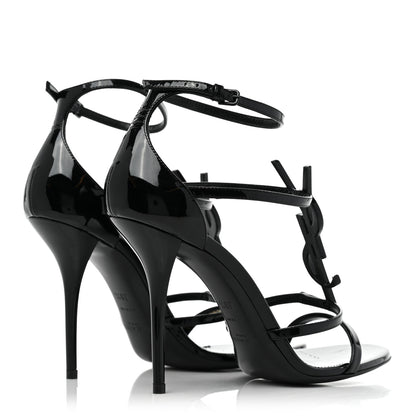 Saint Laurent Patent Cassandra 100 Ankle Strap Sandals 38.5 Black 4 of 11