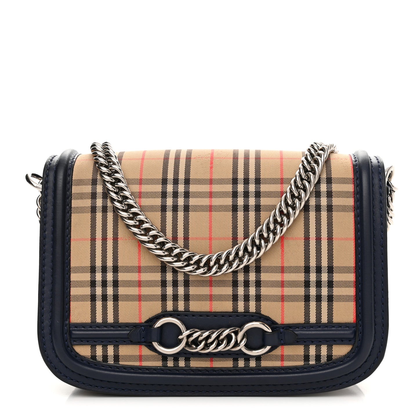Smooth Calfskin 1983 Knight Check Link Shoulder Bag Ink Blue