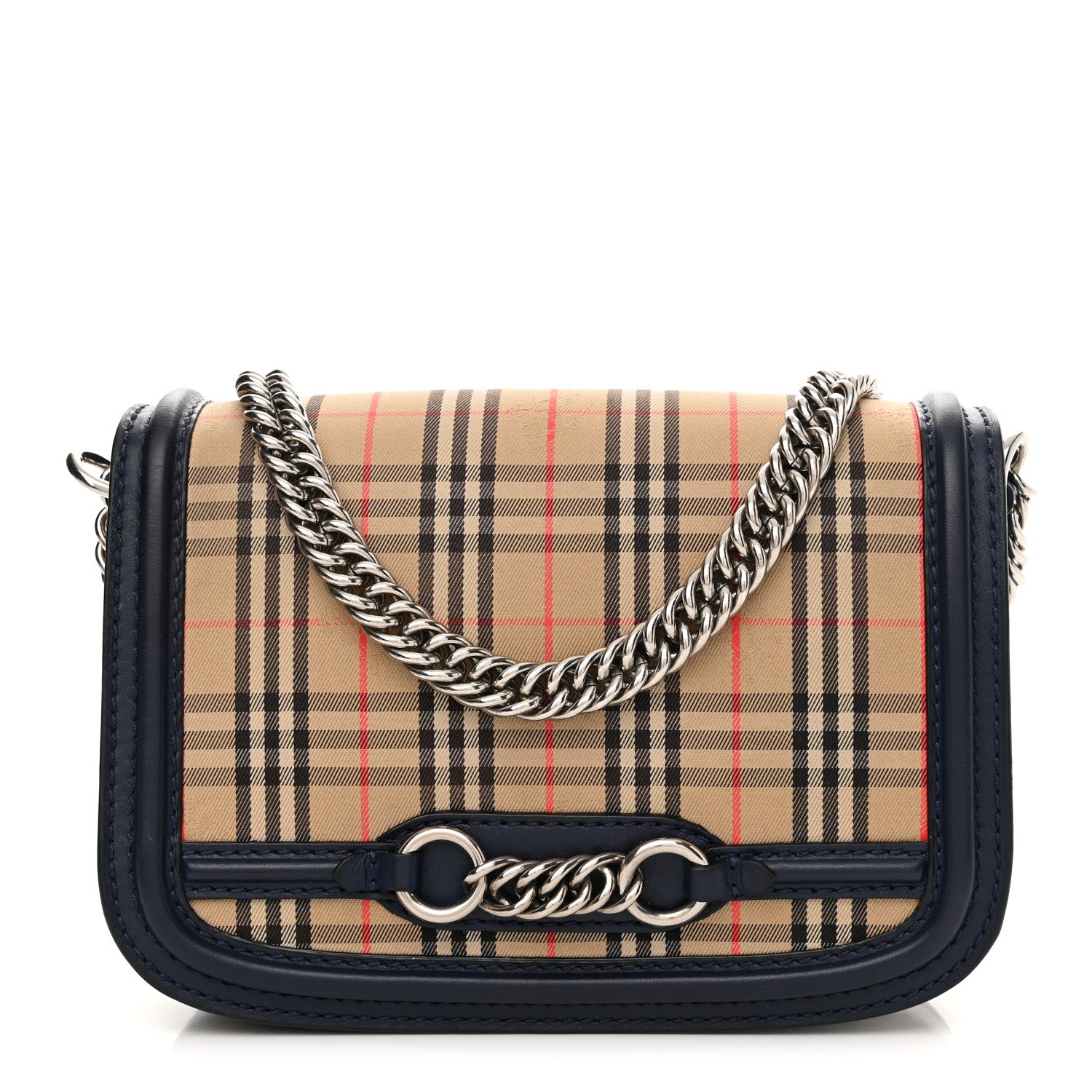 Burberry Smooth Calfskin 1983 Knight Check Link Shoulder Bag Ink Blue 1 of 10