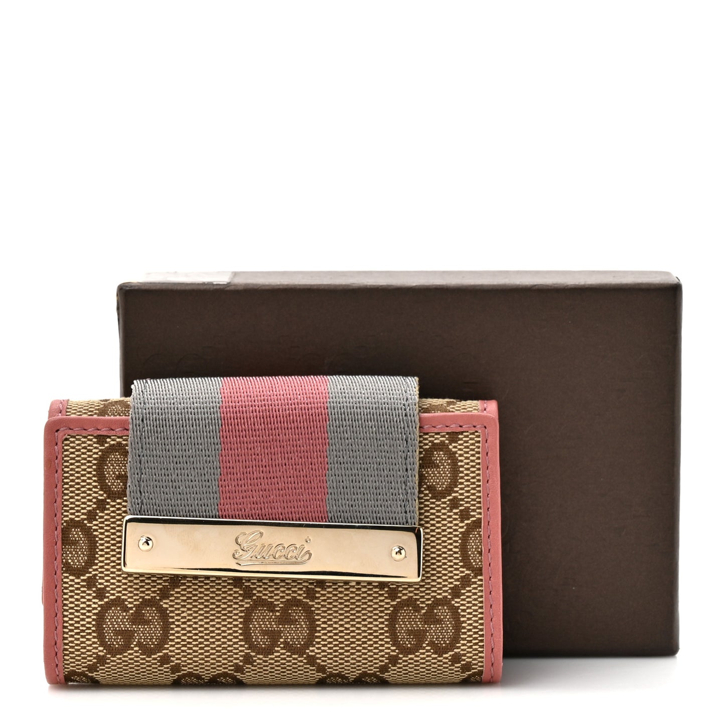 GG Supreme Monogram Wev 6 Key Holder Case Beige Pink
