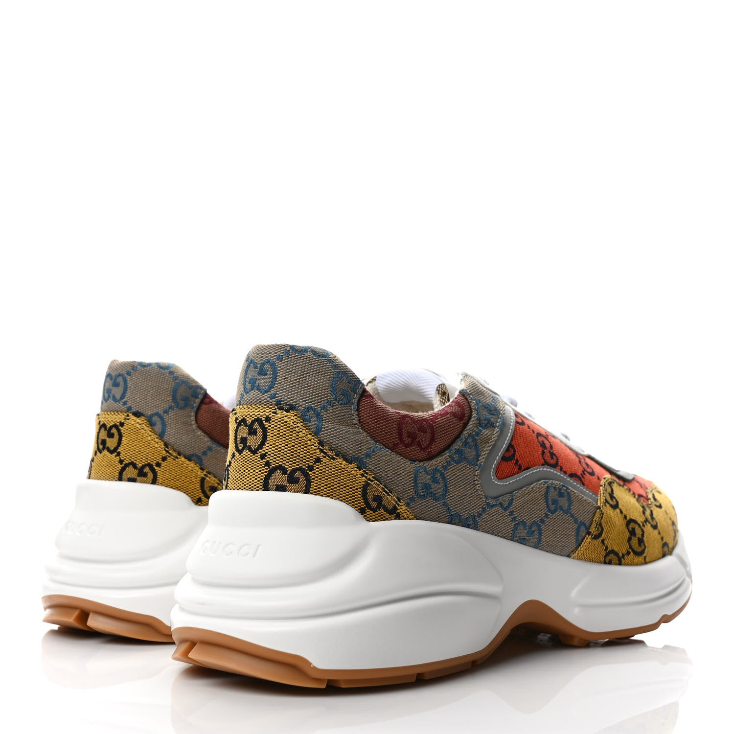 Gucci Monogram Multicolor Mens Rhyton Sneakers 10.5 Yellow Blue Great White Tabasco 4 of 8