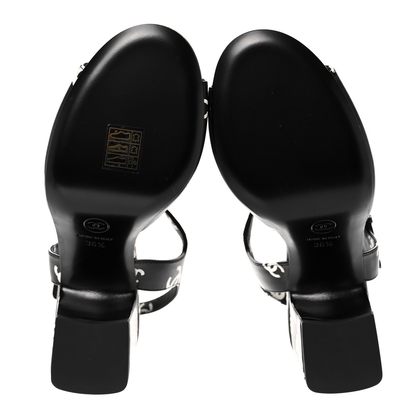 Printed Lambskin CC Sandals 36.5 Black White