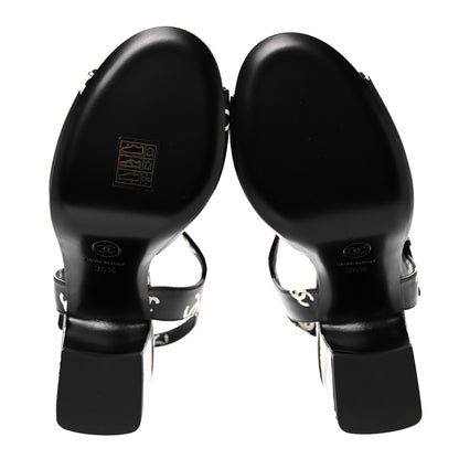 Chanel Printed Lambskin CC Sandals 36.5 Black White 5 of 9
