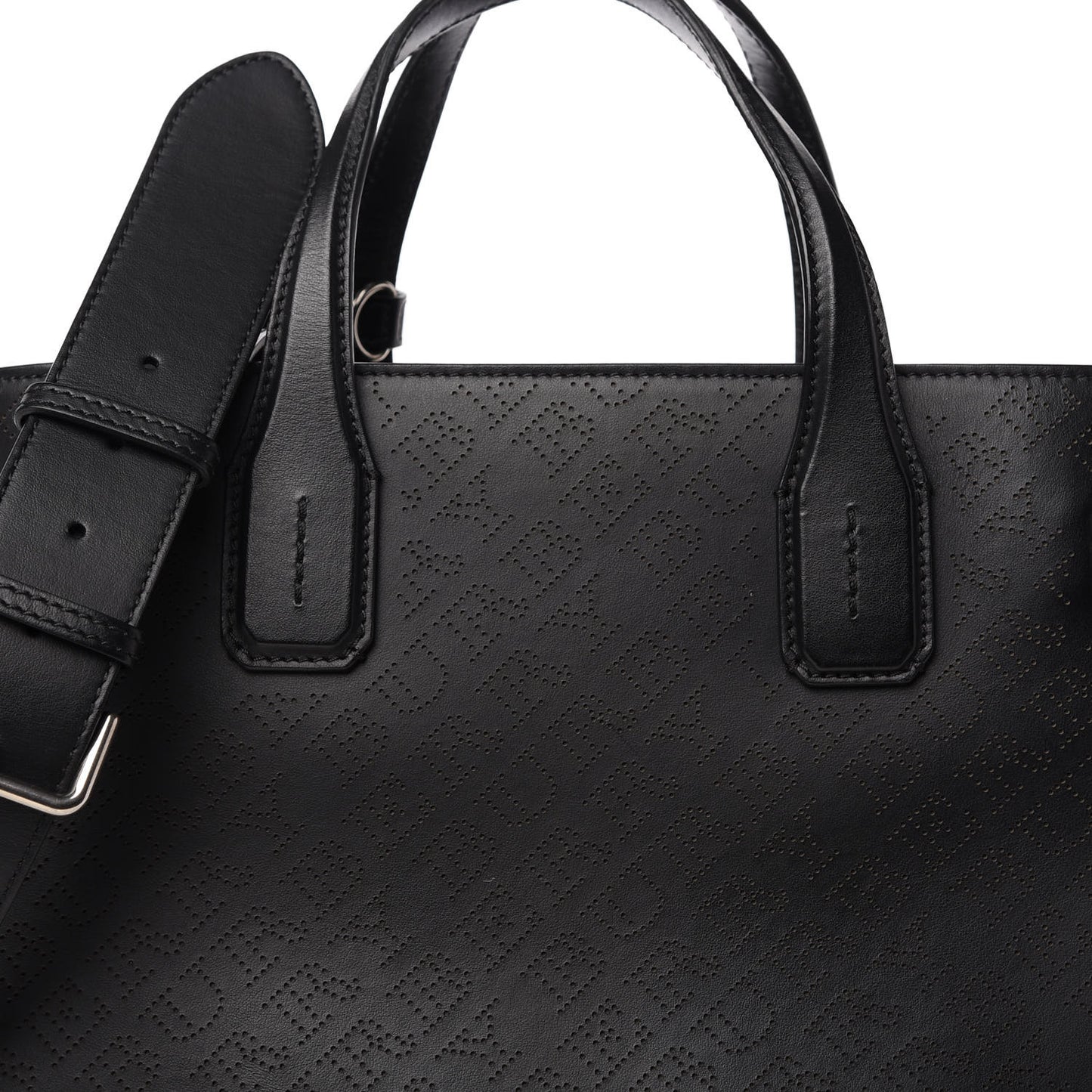 Calfskin Perforated Medium Banner Tote Black