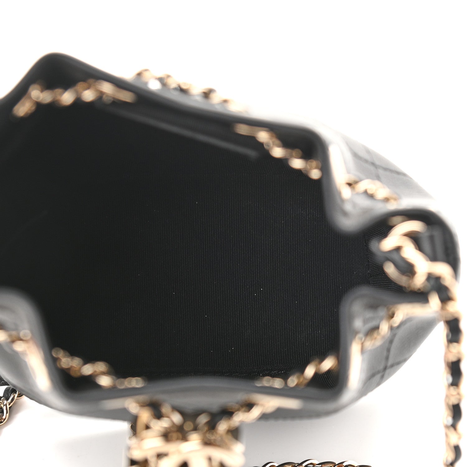 Chanel Calfskin Stitched Chain Bucket Bag Black 5 of 9